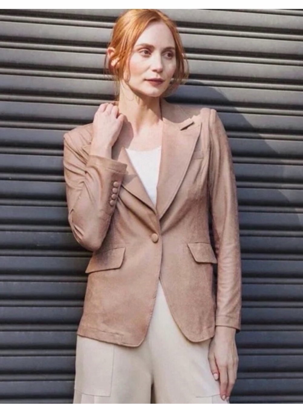 Clara Sun Woo Taupe Single-Button Blazer Size Large